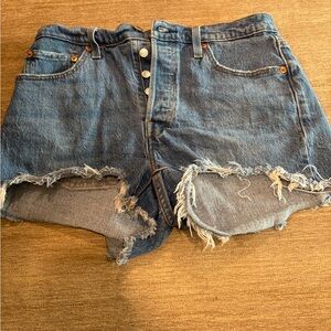 Levi's Blue Distressed Jean Shorts